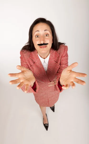 Αστεία businesswoam με ψεύτικο μουστάκι — Φωτογραφία Αρχείου