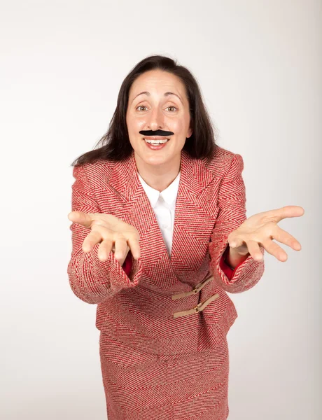 Funny businesswoam con bigote falso —  Fotos de Stock