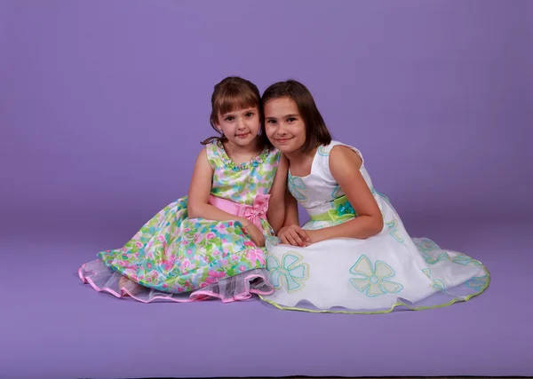 Two girls in spring dresses — Stock Photo, Image
