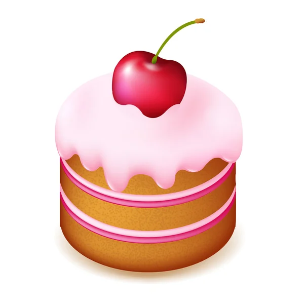 Birthday Cake With Cherry — Stock Vector