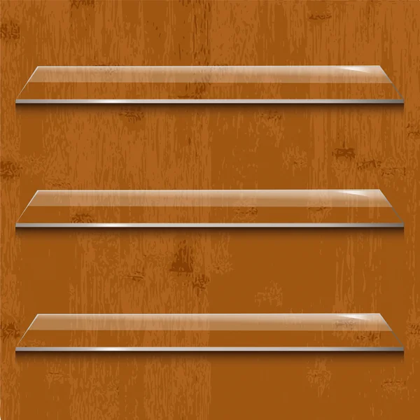 Wood Background With Glass Shelf — Stock Vector