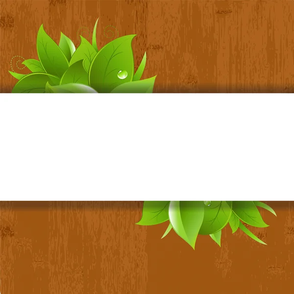 Fond en bois avec feuilles — Image vectorielle
