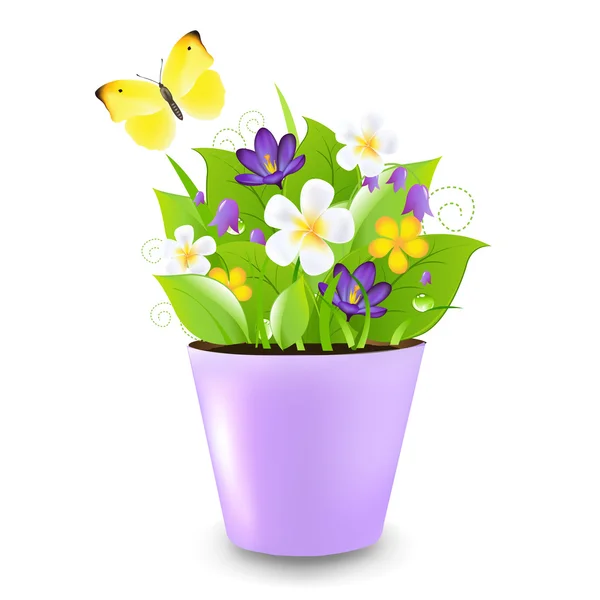 Lilac Pot With Flowers — Stock Vector