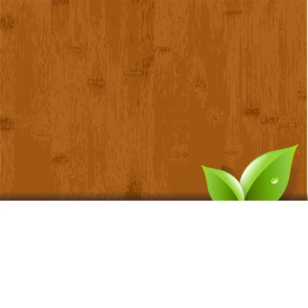 Fundal din lemn cu frunze și hârtie — Vector de stoc