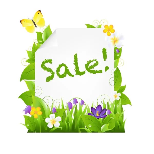 Banner de venta con flores y hojas — Vector de stock