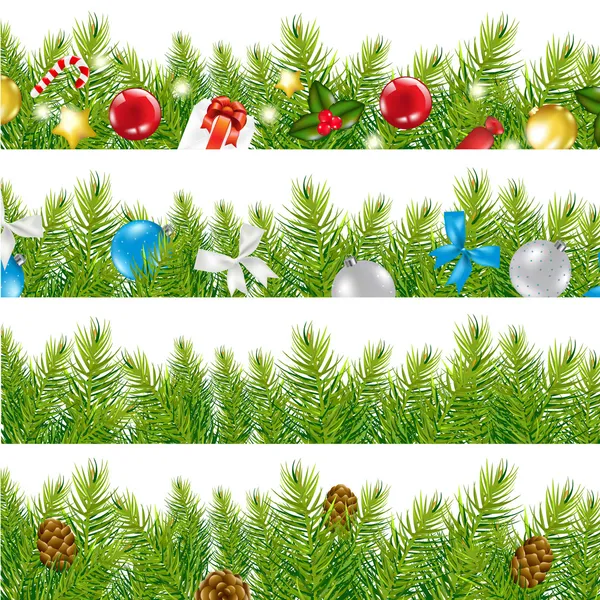 Frontera con conjunto de árbol de Navidad — Vector de stock