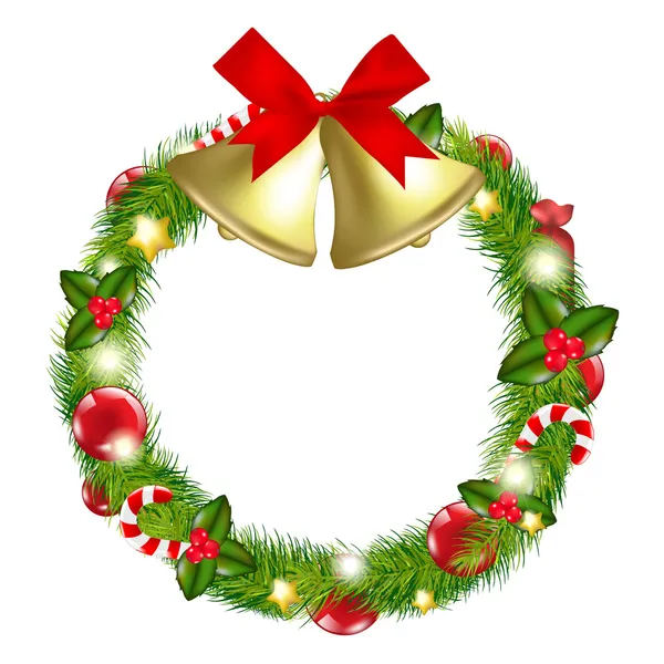 Joyeux Noël couronne avec des cloches — Image vectorielle