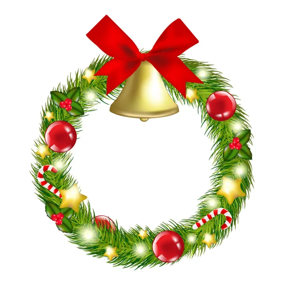 Ghirlanda di Natale con campanelli a mano — Vettoriale Stock