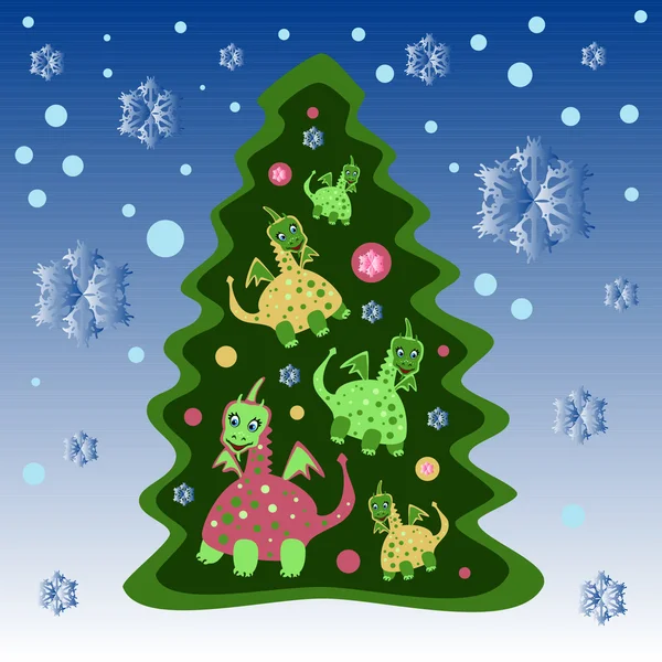 Árbol de Navidad con dragones — Archivo Imágenes Vectoriales
