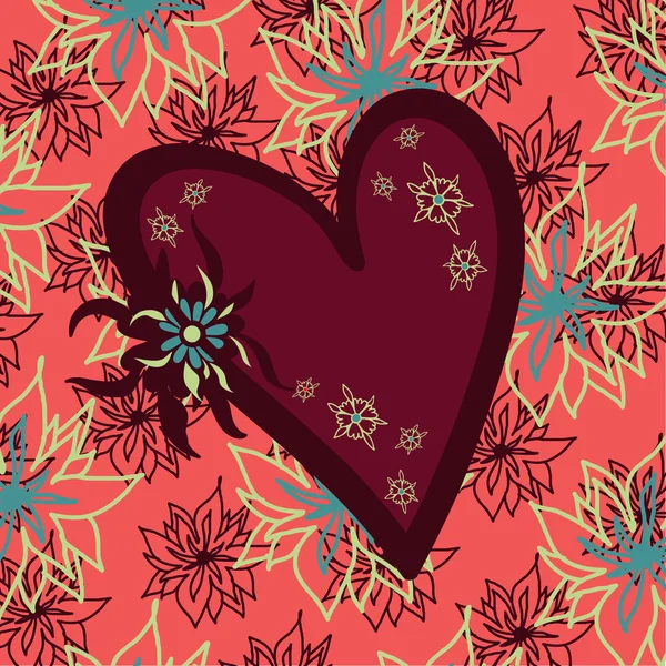 Coração com fundo floral — Vetor de Stock
