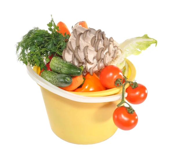 Zelenina v plastové vědro — Stock fotografie