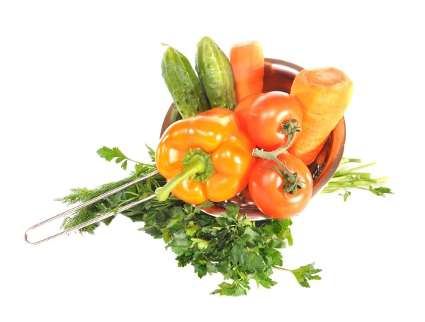 Grönsaker i en metall durkslag — Stockfoto