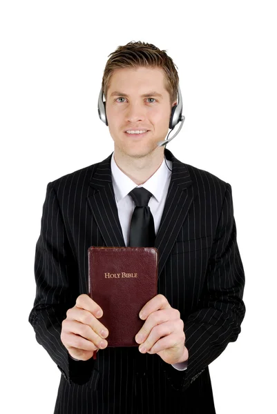 Christlicher Berater in der Hand einer Bibel — Stockfoto