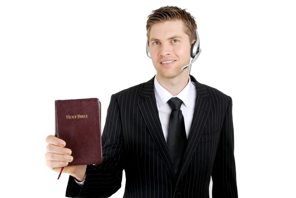 Christlicher Berater in der Hand einer Bibel — Stockfoto
