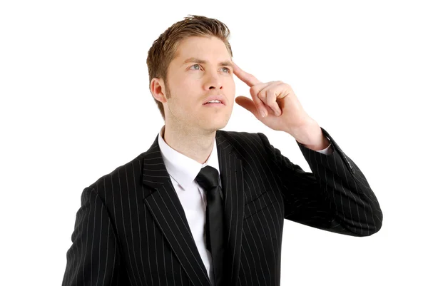 Business man thinking with his hand on head — Stock Photo, Image