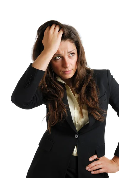 Business woman with her hands on her head due failure — Stock Photo, Image