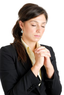 Young business woman praying clipart