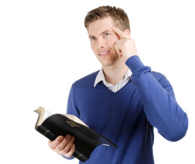 Committed christian reading bible and thinking clipart