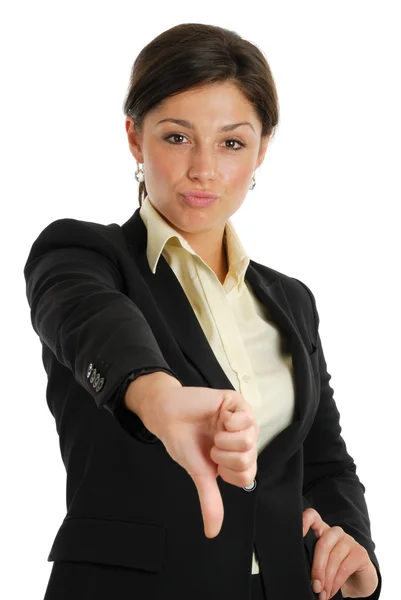 Mulher de negócios gestos polegares para baixo — Fotografia de Stock