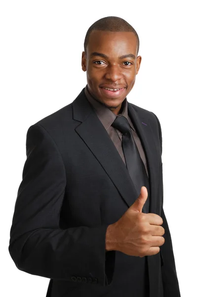 Africano americano homem de negócios mostrando polegares para cima — Fotografia de Stock