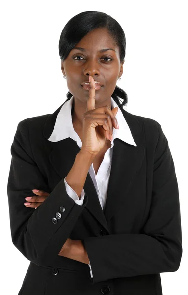Kendine güvenen iş kadın eli ağzında susturmak için — Stok fotoğraf