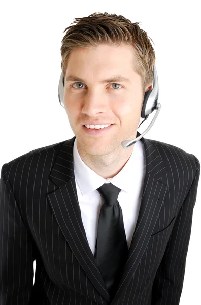 Caucasiano serviço ao cliente homem operador sorrindo Imagem De Stock