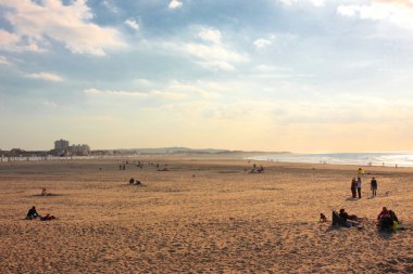 Sunset on the beach at Boulogne sur mer in France clipart