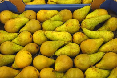 Pear display, étalage de poires