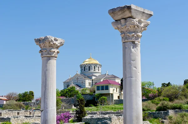 stock image Marble columns of Ancient Greek basilica in Chersonesus