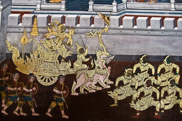 Тайская фреска на стене — стоковое фото