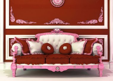 Demonstration of Royal sofa with pillows in luxury room clipart