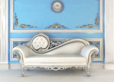 Luxurious sofa in blue royal interior apartment clipart