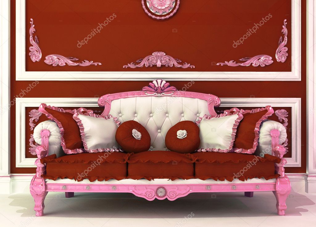 Demonstration of Royal sofa with pillows in luxury room