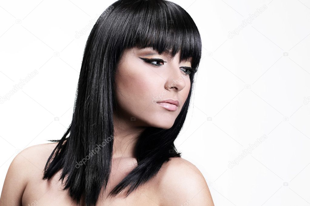 Beautiful young woman with straight Healthy Hair