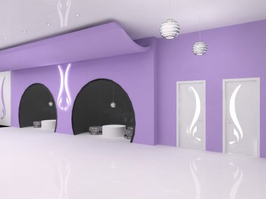 Decorative doors in violet modern interior space, with round con clipart