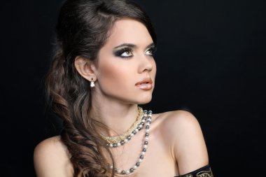 Fashion Beautiful woman with evening make-up. Jewelry and Beauty clipart