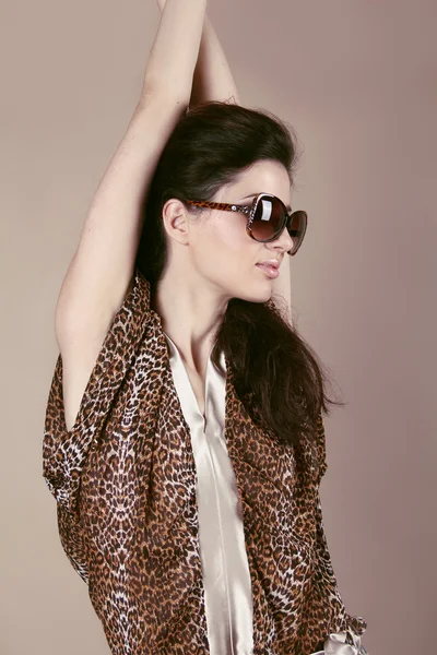 Fashion model woman in sun glasses, Vogue girl — Stok fotoğraf