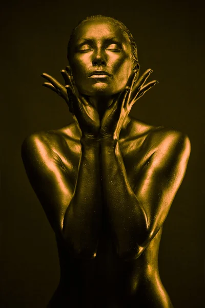 Nude woman like statue in liquid metal — Stock Photo, Image