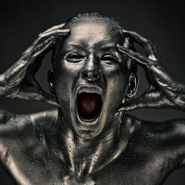Sıvı metal heykel gibi çıplak kadın — Stok fotoğraf