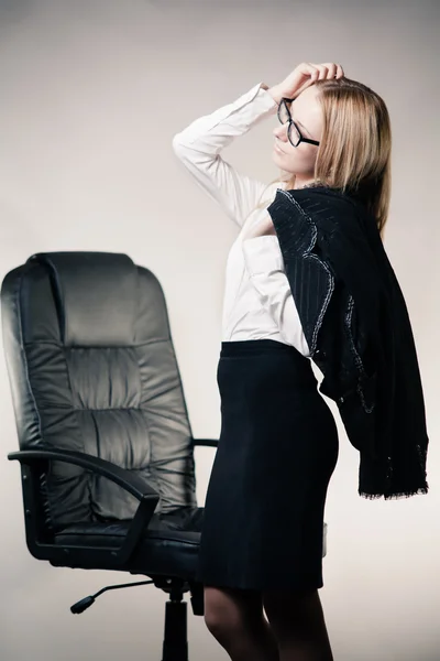 Business lady with glasses having headache — Stock Photo, Image
