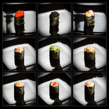 Set of 9 different gunkanmaki (sushi) clipart