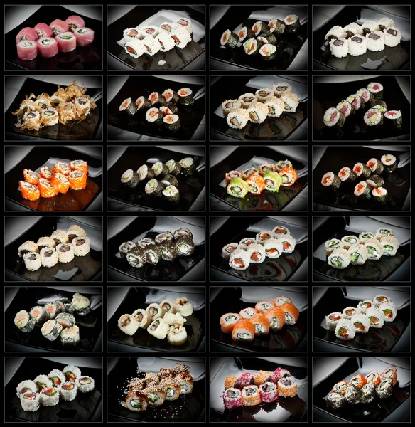 24 typer av sushi rullar Royaltyfria Stockfoton