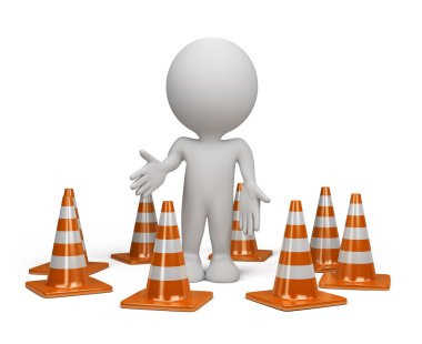 3d person with a traffic cone clipart