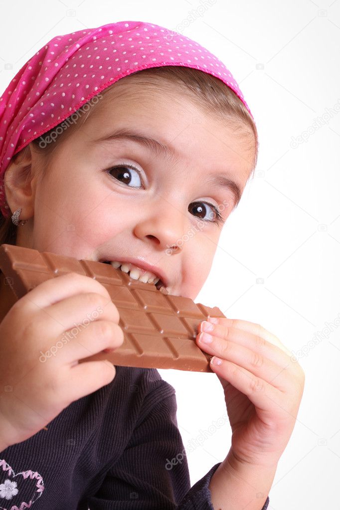 Girls eat chocolate