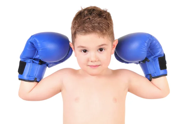 Fiú, boksz-kesztyűket, fehér háttér — Stock Fotó