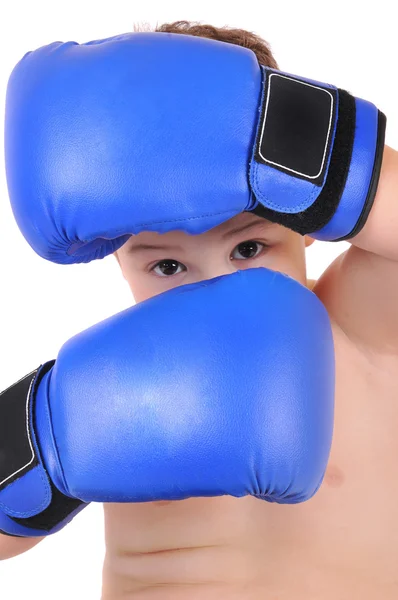 Niño con guantes de boxeo sobre fondo blanco —  Fotos de Stock
