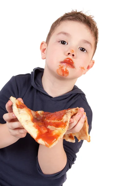 Αγόρι που τρώει πίτσα — Φωτογραφία Αρχείου