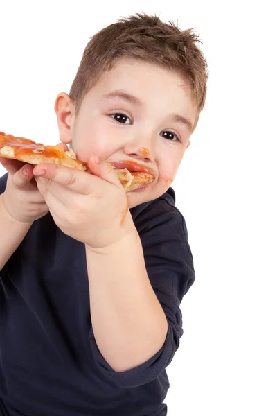 Chico comiendo pizza —  Fotos de Stock