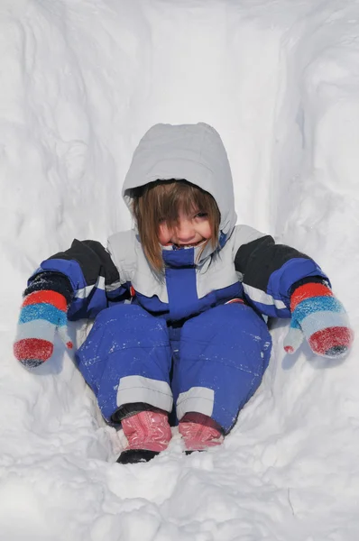 Dívka a sněhové vločky — Stock fotografie