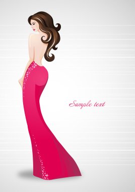 Beautiful sexy woman in red dress. Place for your text clipart